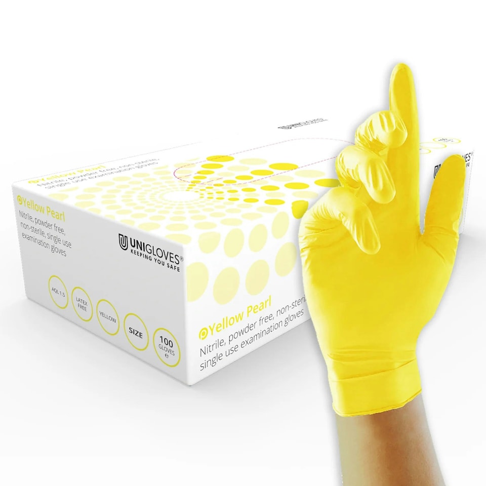 image 1 of Unigloves Yellow Pearl Box of 100 Nitrile Gloves