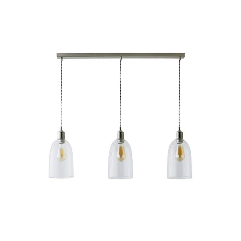 image 1 of ValueLights Kira Glass Cloche Dome 3 Drop Bar Brushed Chrome Diner Ceiling Pendant Light | Silver