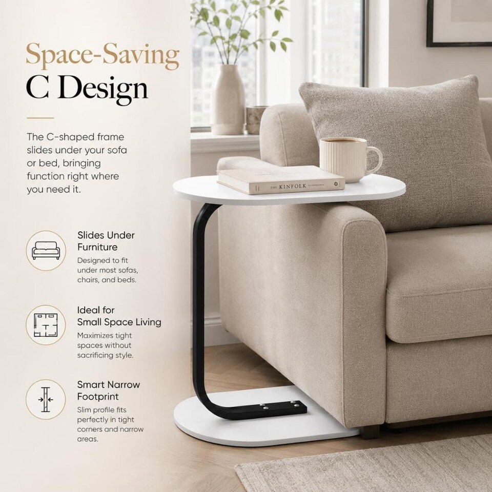 image 1 of MantraRaj Side Table for Sofa & Bed Small Snack Coffee Table Compact Couch Sofa Side Table White