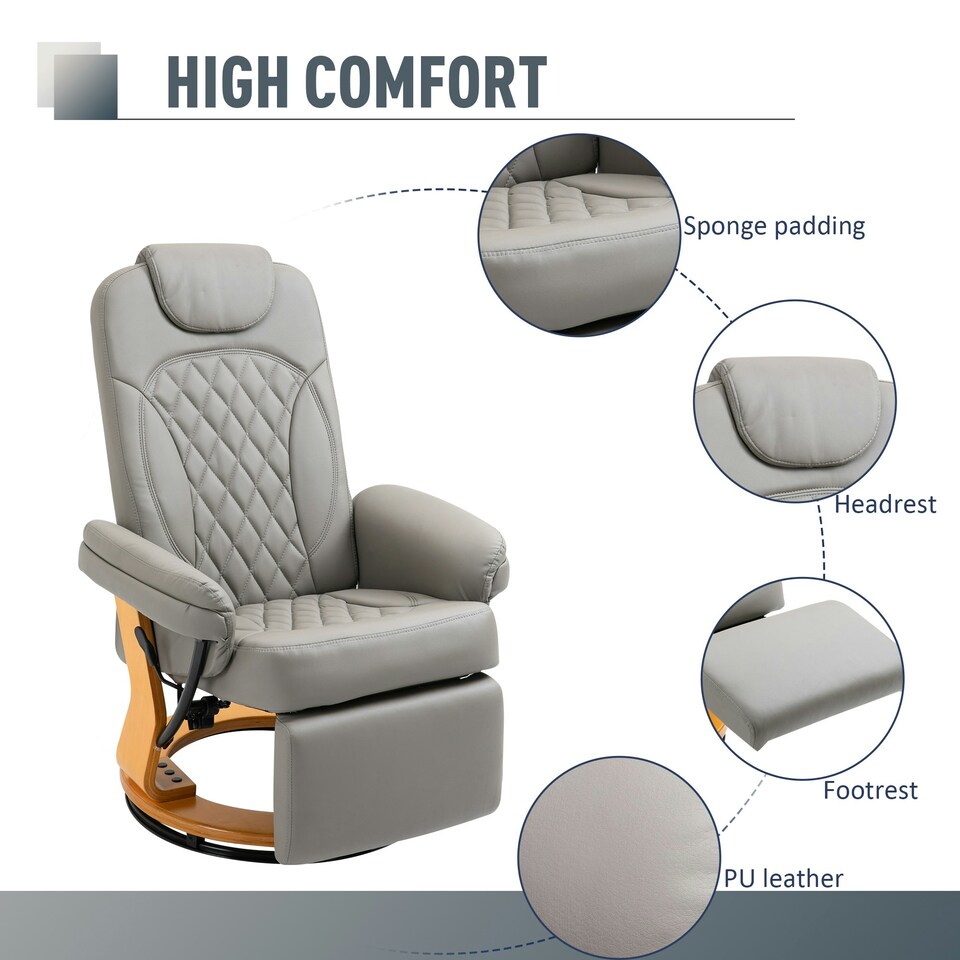 image 1 of HOMCOM Recliner Leisure Armchair with Wood Base Footrest
