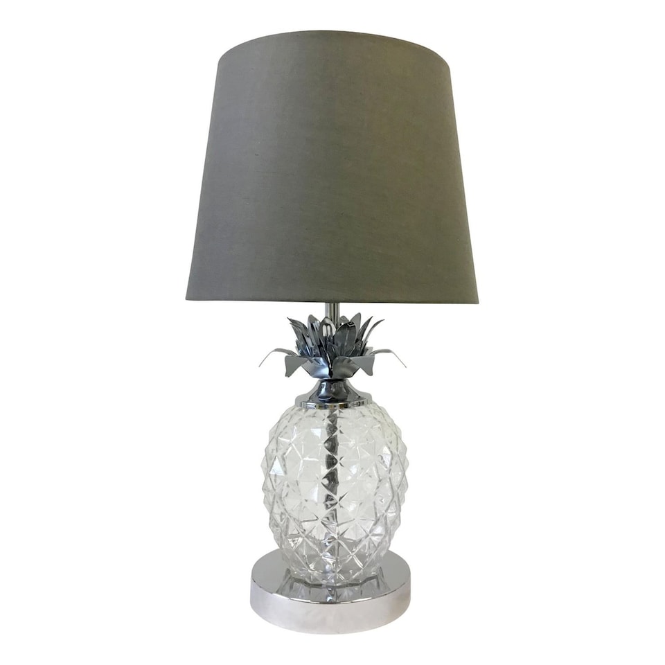 image 1 of Pair of Chrome Pineapple Touch Lamps with Grey Shades | Chrome | Grey | Large | 2