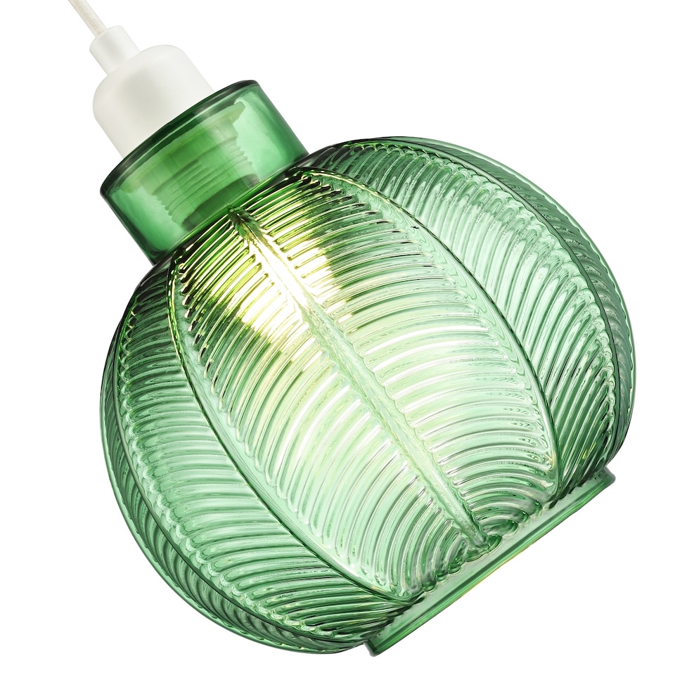 image 1 of Designer Ribbed Leaf Themed Forest Emerald Green Glass Pendant Lighting Shade | Green
