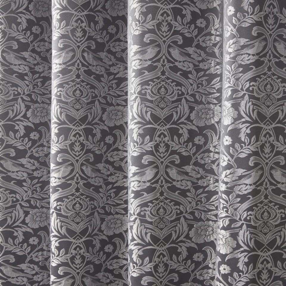 image 1 of Harrow Lined Eyelet Jacquard Curtains 116cm x 183cm Silver Grey | Grey