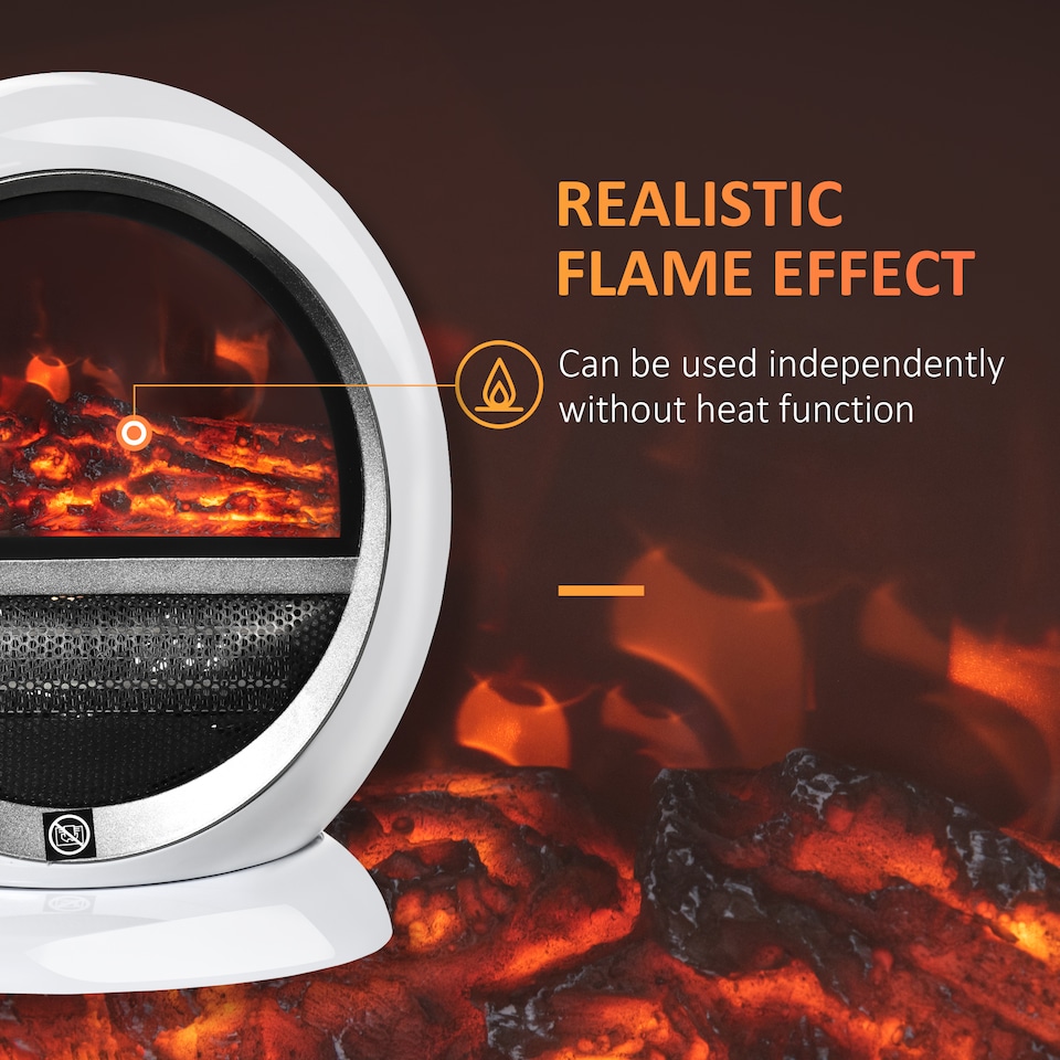 image 1 of HOMCOM Table Top Electric Fireplace Heater W/ LED Flame Rotatable Head White
