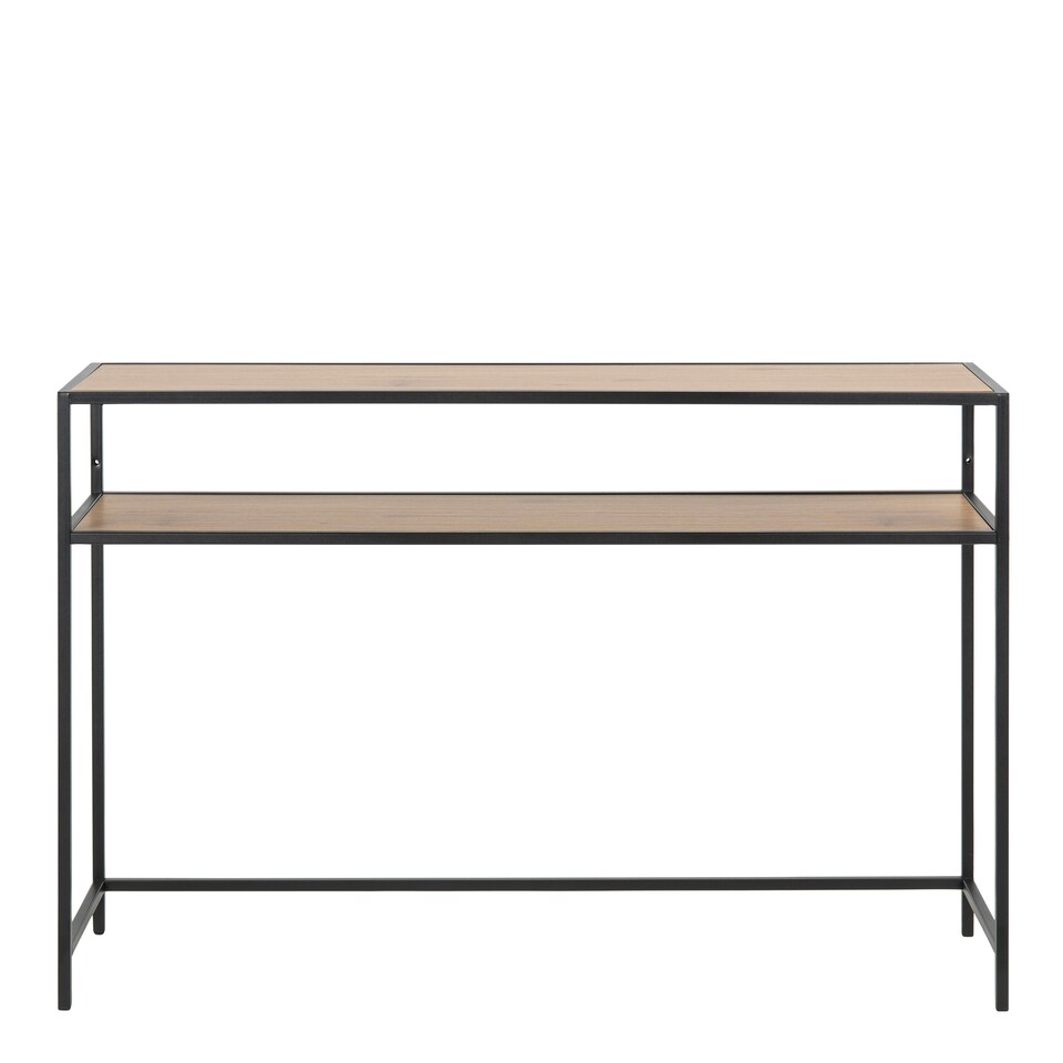 image 1 of Seaford Black Metal Console Table With Oak Top