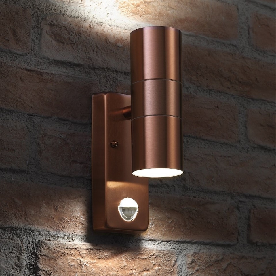 image 1 of Auraglow PIR Motion Sensor Up & Down Outdoor Wall Security Light - WARMINSTER - Copper | Copper | Copper/Warm White