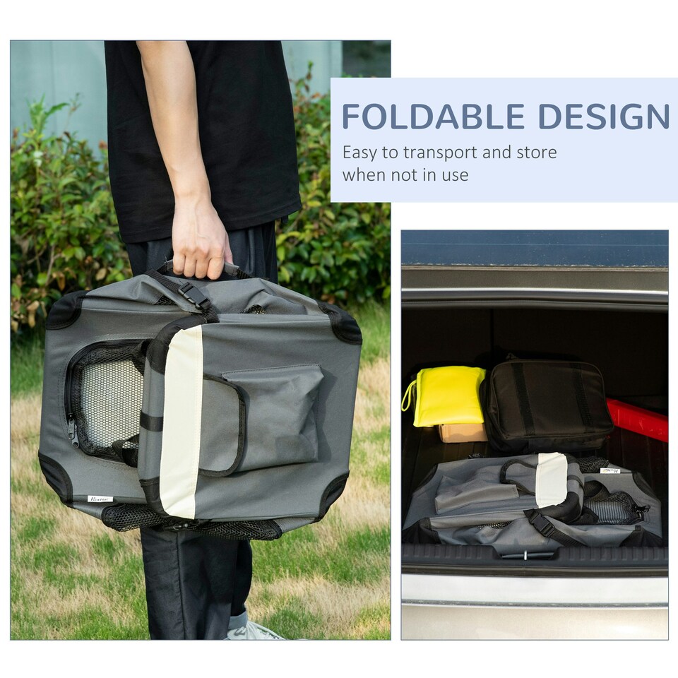 image 1 of PawHut 51cm Foldable Pet Carrier Bag Soft Travel Dog Crate for Mini Dogs Grey