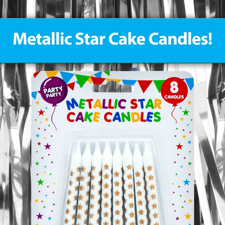 image 1 of VFM e-Store 8 Metallic Gold Birthday Cake Candles with Stars - Wax, One Size