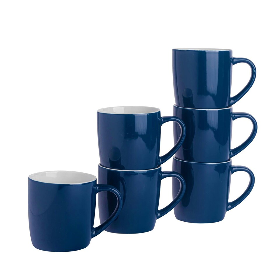 image 1 of Argon Tableware 6x Coloured Coffee Mugs - Navy - 350ml - Tea Mug Latte Mug Cappuccino Mug Drinking Mug Blue