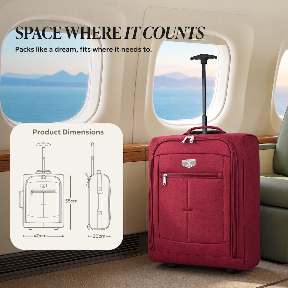 image 1 of Lugg Jupiter Soft Cabin Bag 55x40x20cm Lightweight Wheeled Trolley Ryanair Size