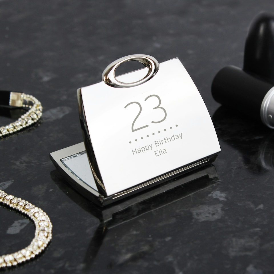 image 1 of Personalised Birthday Big Age Handbag Compact Mirror Silver