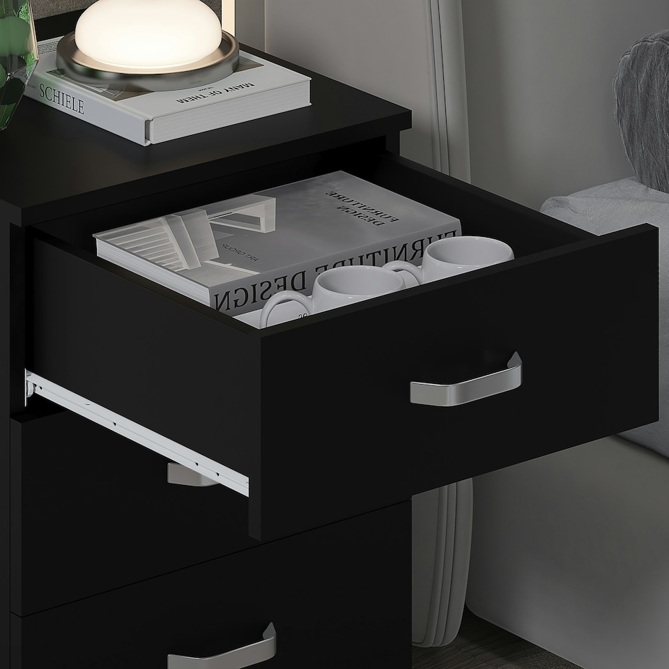 image 1 of FWStyle Tunis 3 Drawer Bedside Chest Matt Black