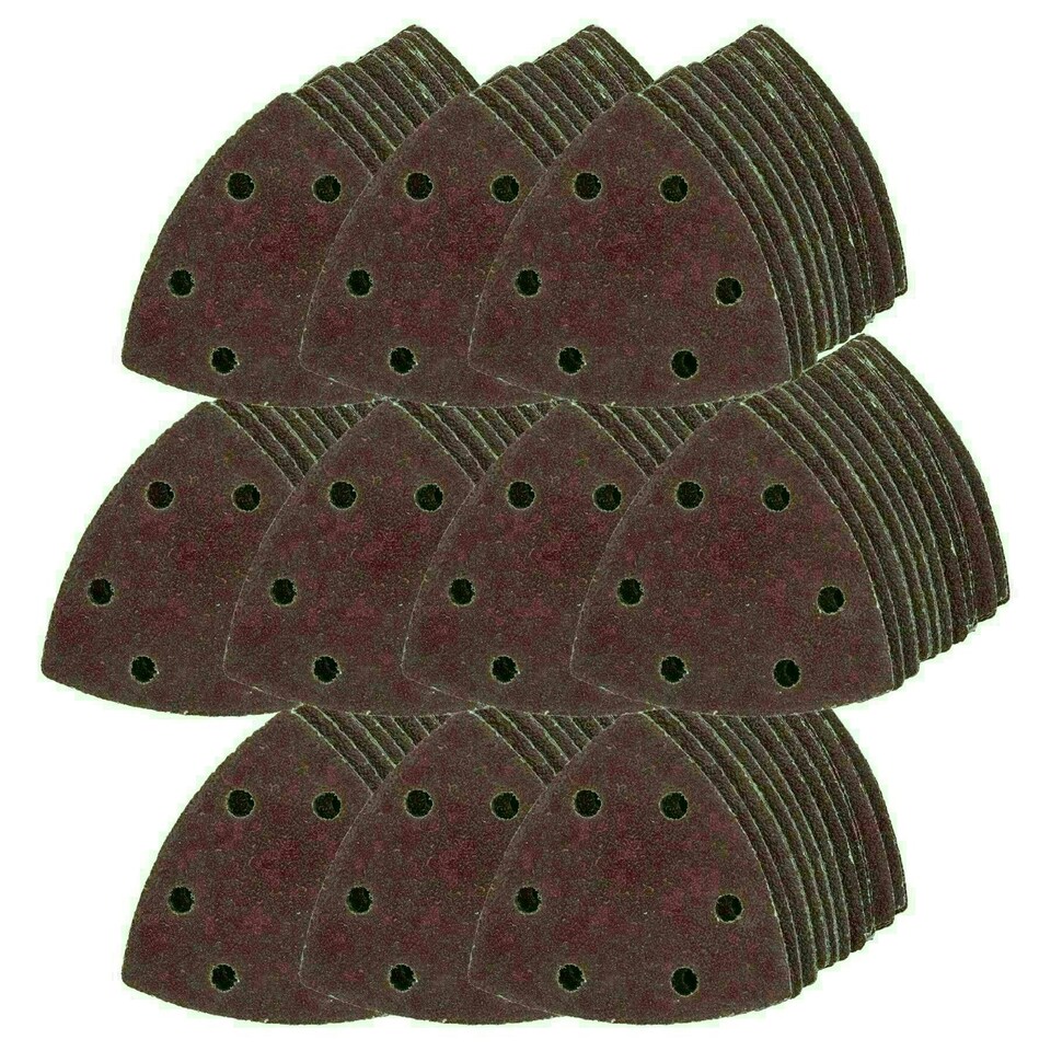 image 1 of 90mm Triangular Sanding Abrasive Discs Pads Hook Loop Backing 40 Grit 500pk
