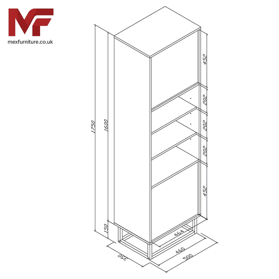 image 1 of Tall Display Cabinet 175cm – Industrial Oak & Black Matt Doors with Metal Frame Black | Oak