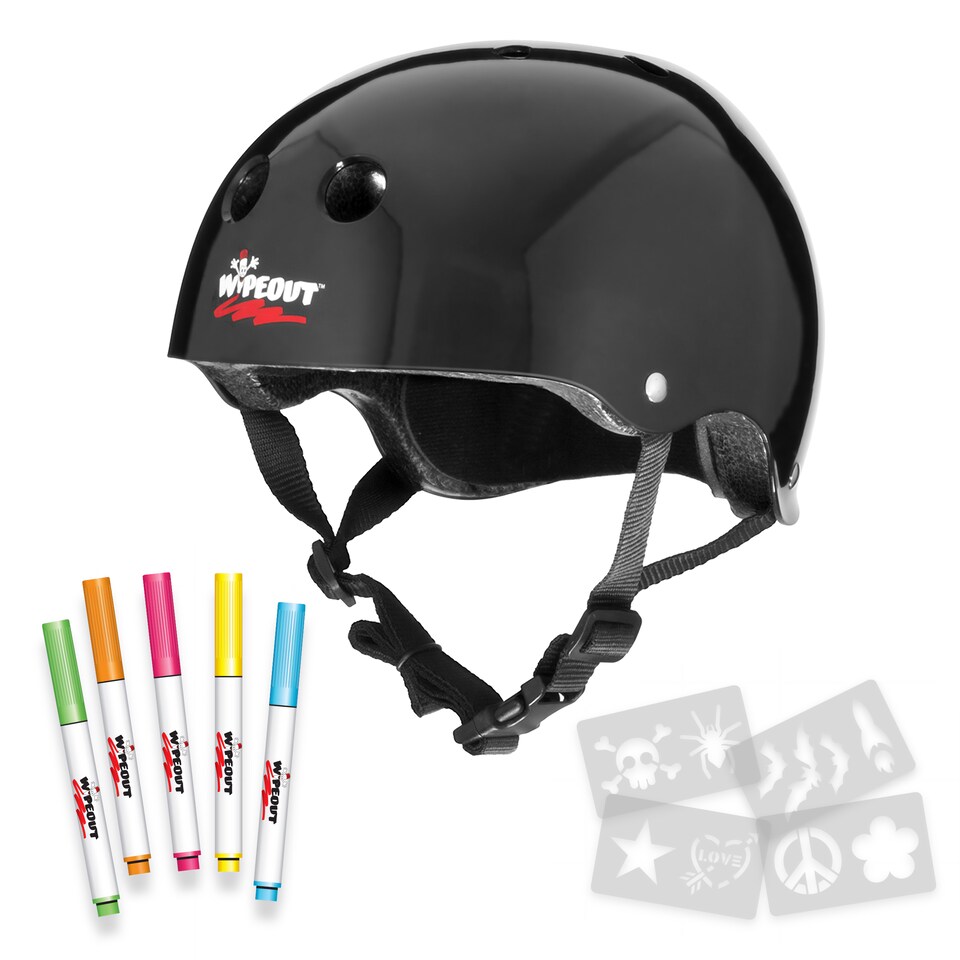 image 1 of Wipeout Dry Erase Kids Cycling Helmet - Black Gloss 5+