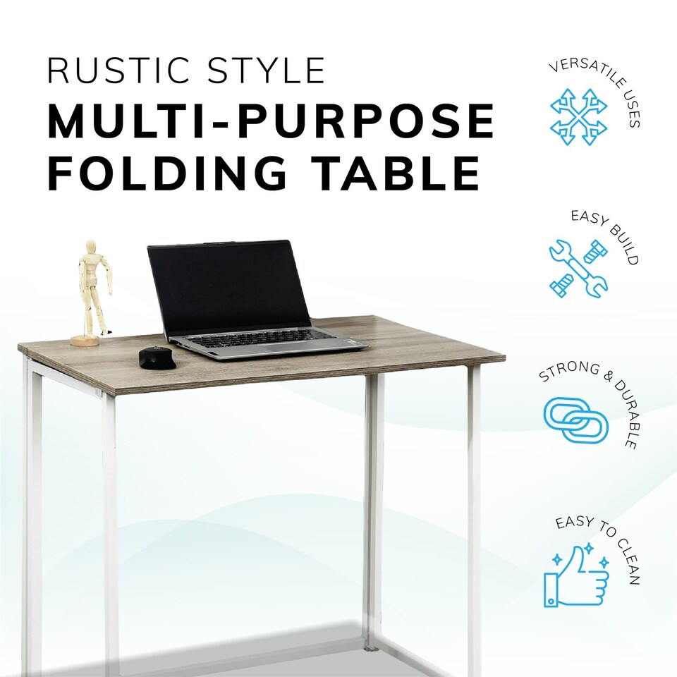 image 1 of Folding Wooden Computer Desk Foldable Study Coffee Table Laptop Office PC in White White