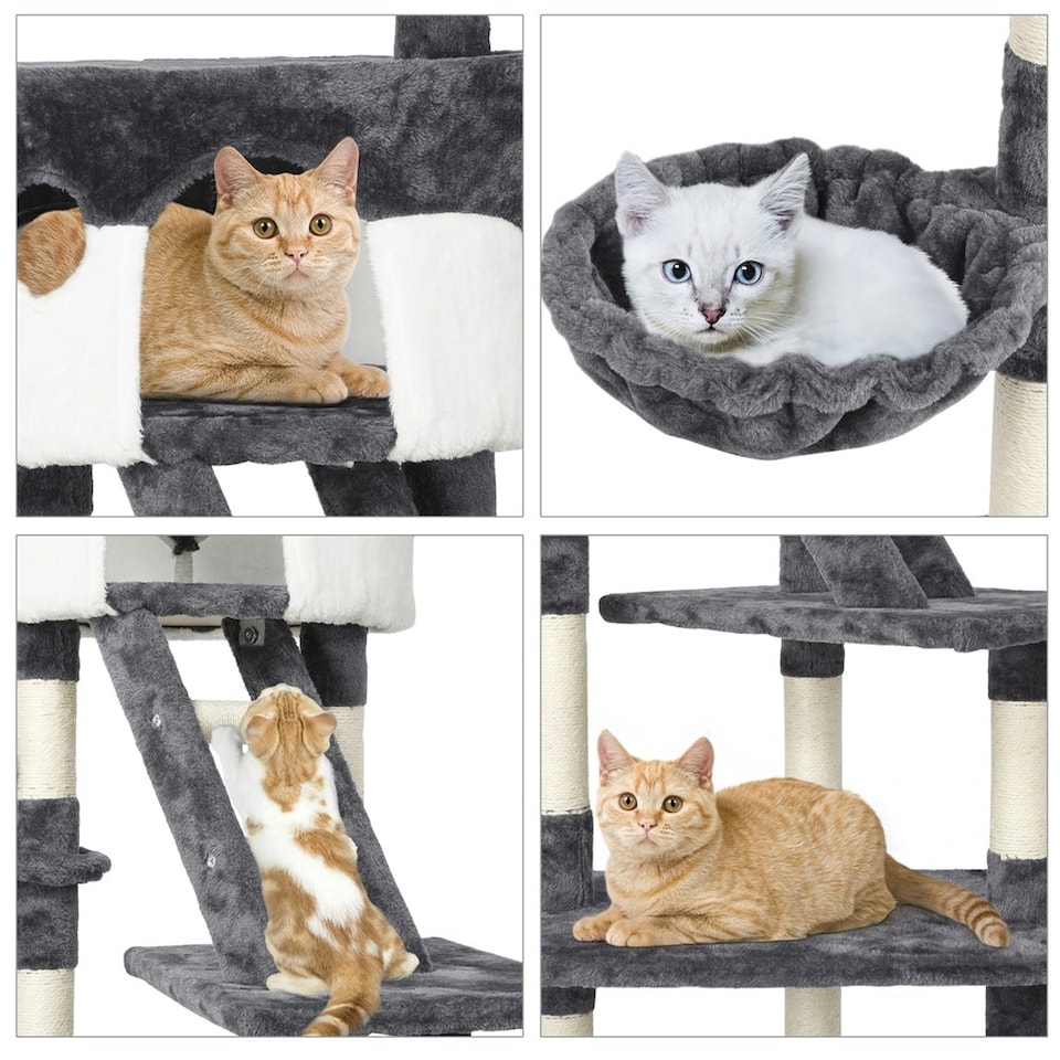 image 1 of Yaheetech 255 cm Tall Large Cat Tree Condo Dark Grey/White