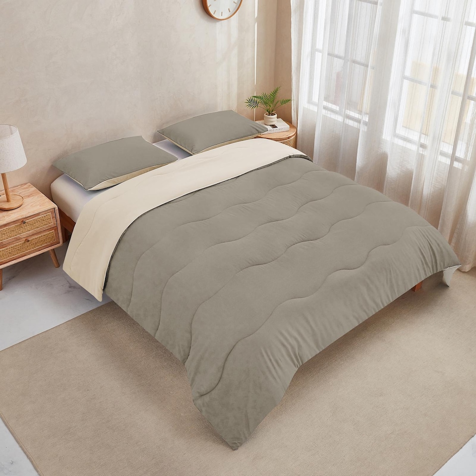 image 1 of 10.5 Tog Soft Coverless Reversible Duvet Set with Quilted Pillowcase Cover