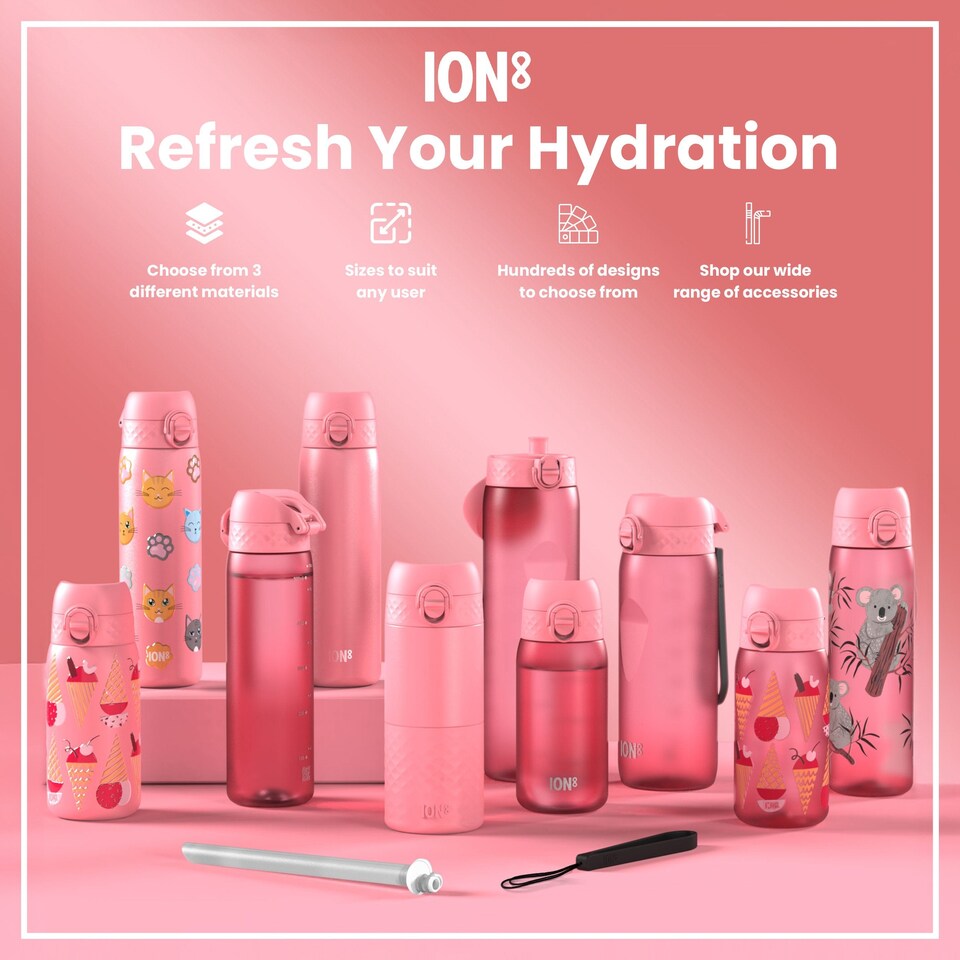 image 1 of Leak Proof Kids Water Bottle, BPA Free, 350ml (12oz) | Pink | Ice Cream | One Size