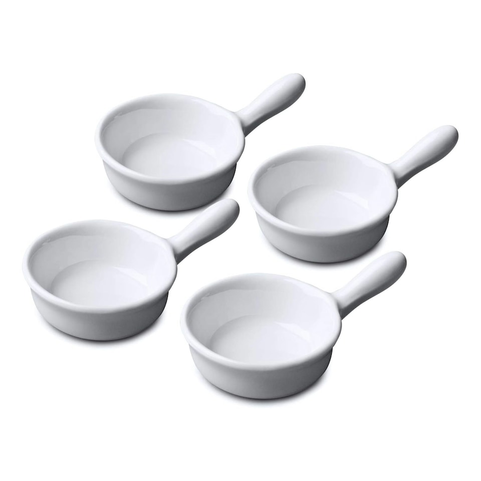 image 1 of Wm Bartleet & Sons Porcelain Mini Serving Dish with Handle, Set of 4 | White