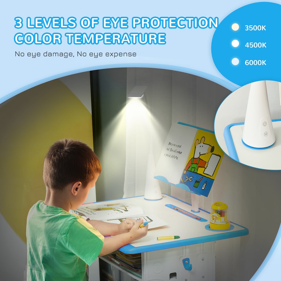 image 1 of HOMCOM Kids Desk and Chair Set with Drawer, Book Stand, Pen Slot