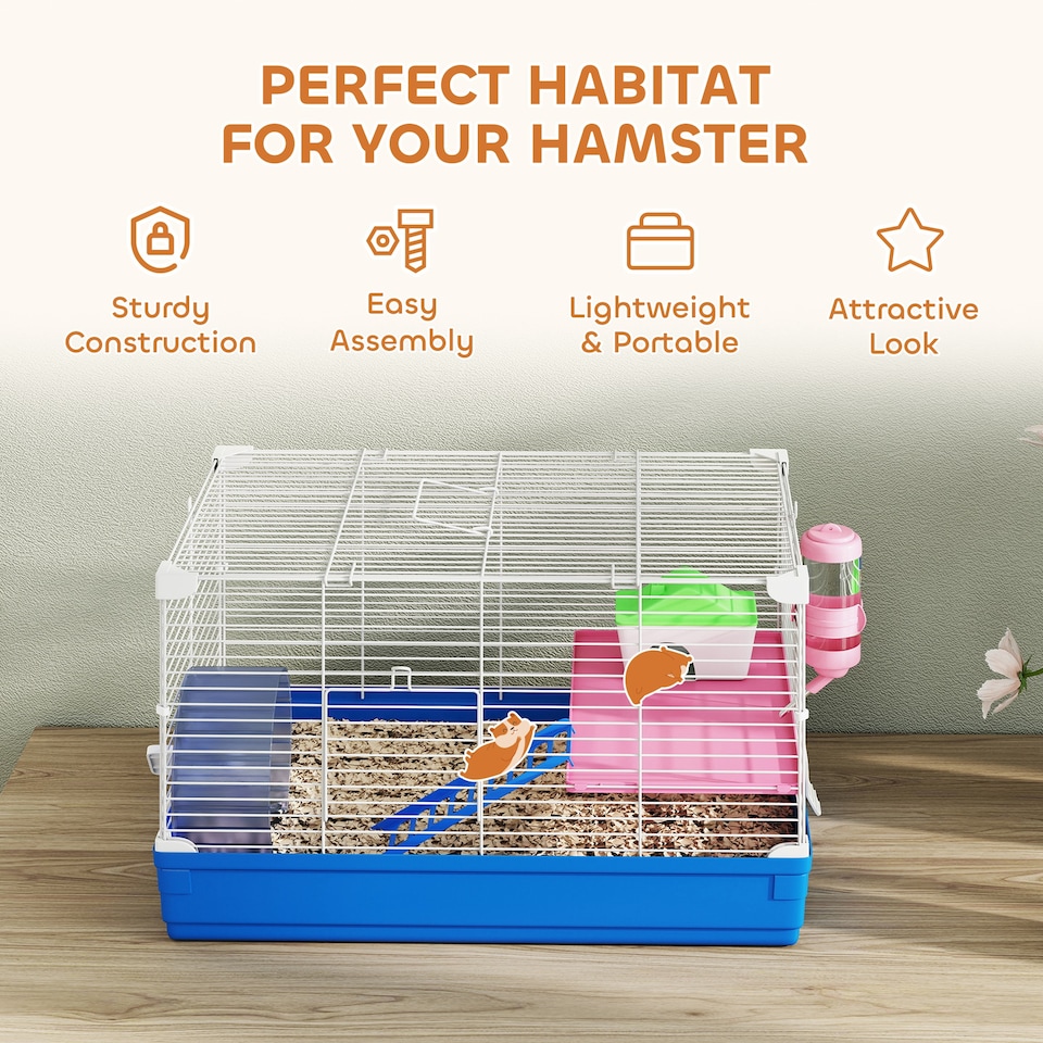 image 1 of PawHut Hamster Cage Pet Animal Travel Cage Box Double Layers w/ Accessories