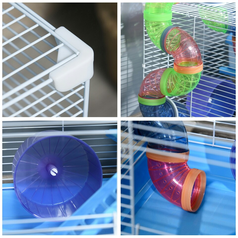 image 1 of Pawhut Hamster Cage Carrier Small Animal House w/ Exercise Wheels Tunnel Tube