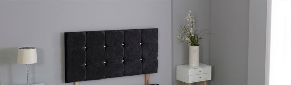 Crushed Velvet Black Cube Headboard | Black | 5FT King 26"inch Headboard