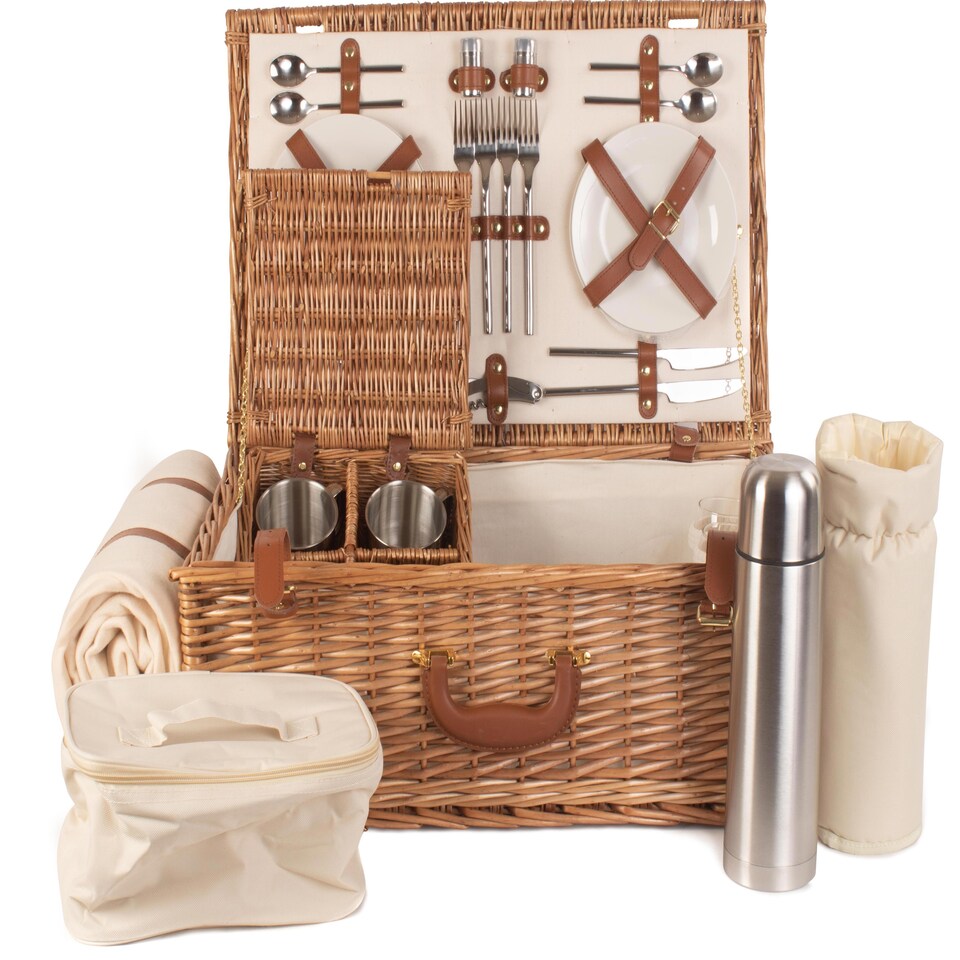 image 1 of Deluxe Fully Fitted 4 Person Traditional Picnic Basket | White | White | 1