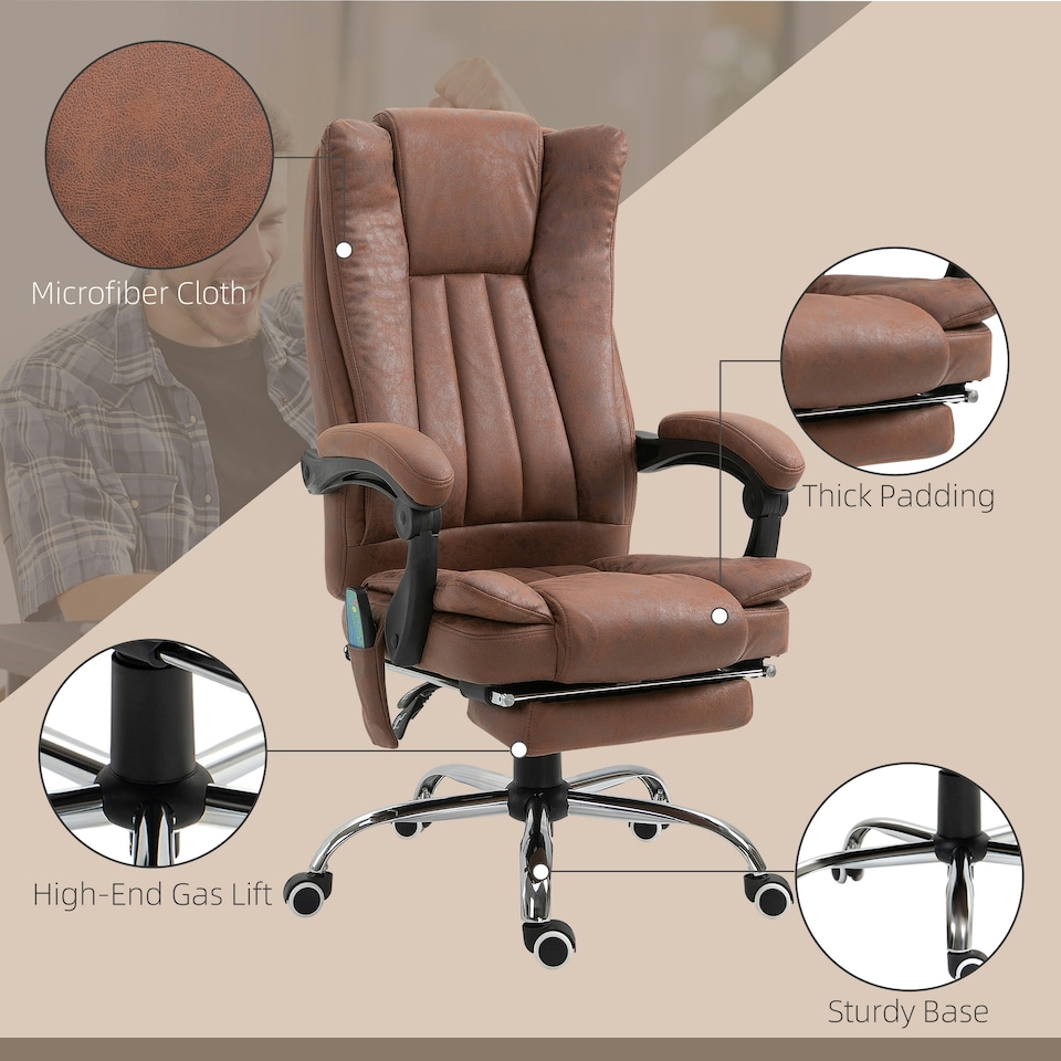 image 1 of Vinsetto High Back Office Chair with Vibration Massage and Heat, Brown