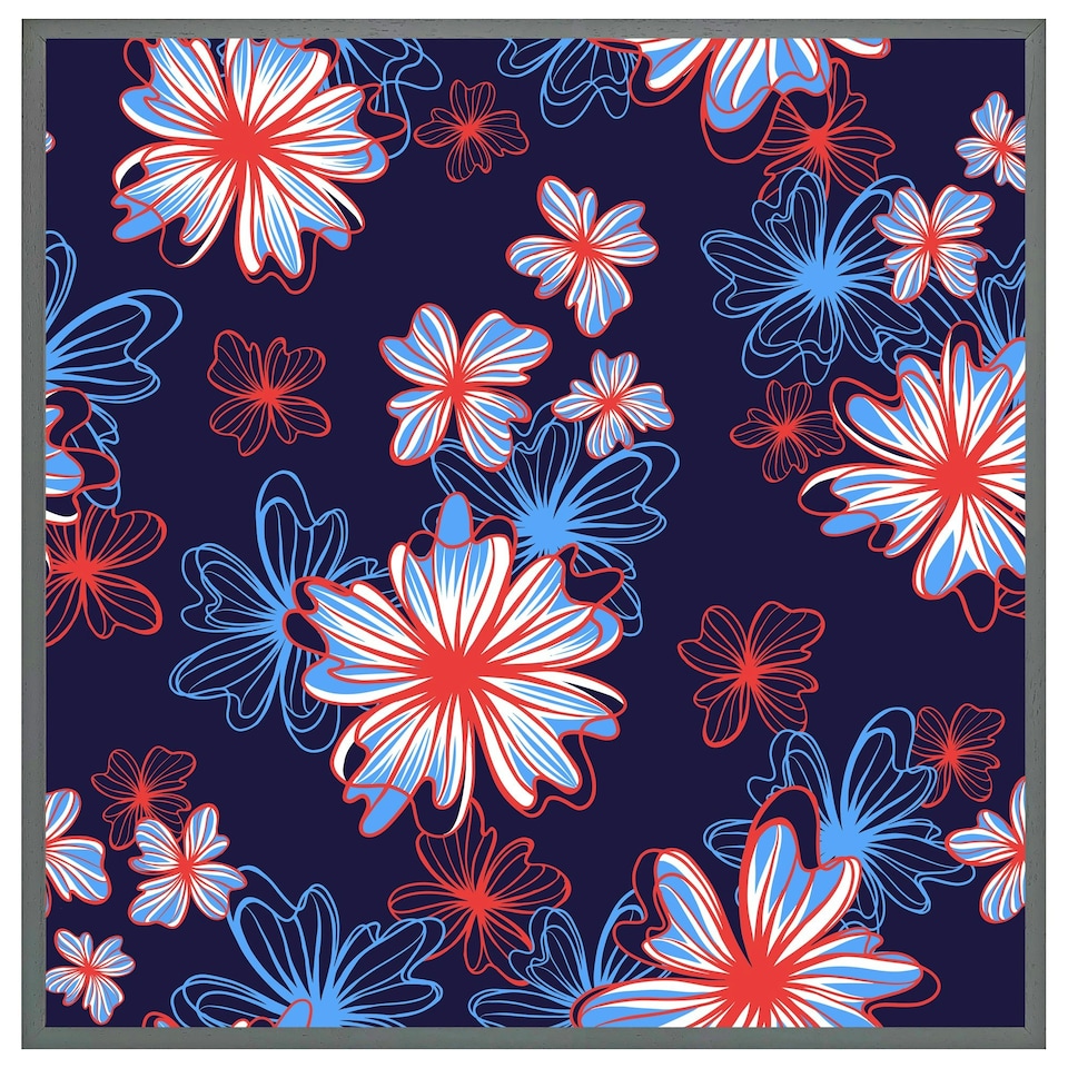 image 1 of Red, white & blue flower print (Picture Frame) Black | S