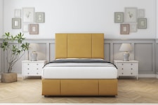 Sloomy Lisbon Mustard Plush Divan Bed With Mattress 4 Drawers With 26" Strutted Headboard & 12" Matching Footboard 4' Small Double | Gold | Mustard | Small Double | 1