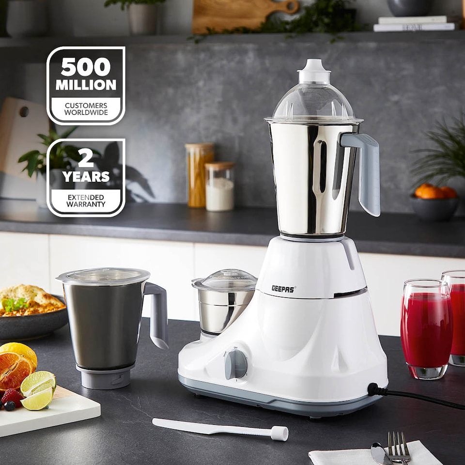 image 1 of GEEPAS 3 In 1 Mixer Grinder With 3 Stainless Steel Jars 750W White