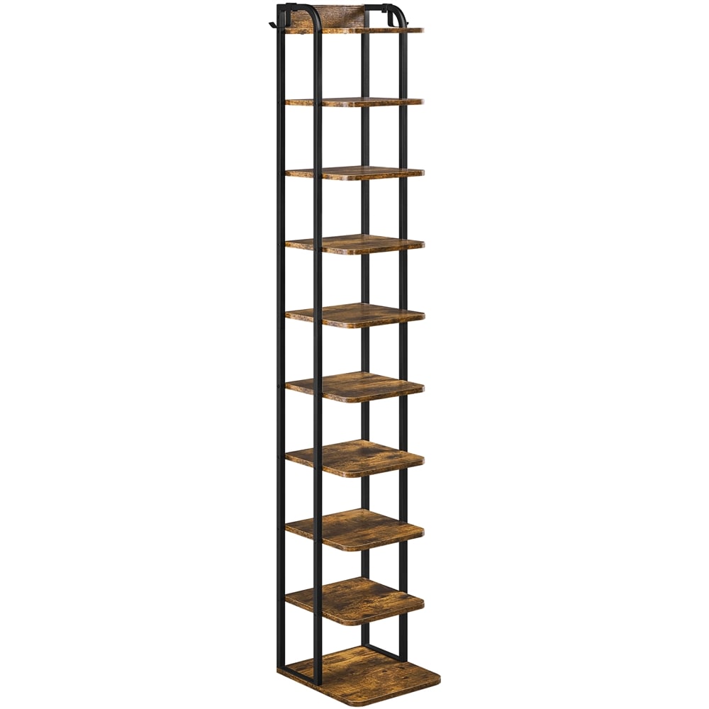 Yaheetech 10-Layer Rustic Vintage Shoe Rack for Compact Spaces-Rustic Brown