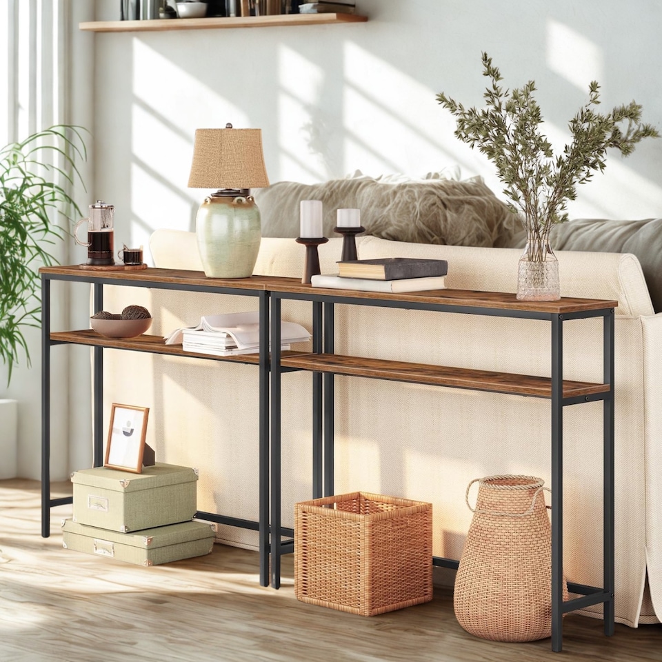 image 1 of 2 Tier Slim Hallway Entryway Console Table With Adjustable Shelves