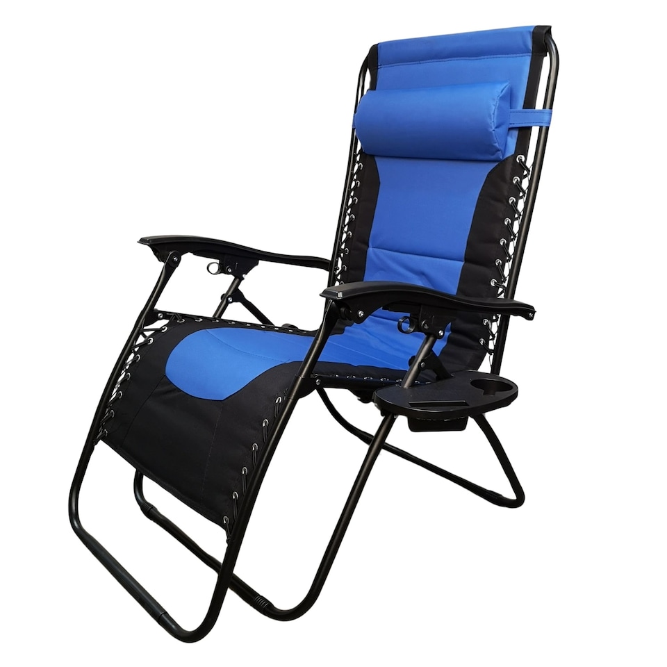 image 1 of Luxury Padded Multi Position Zero Gravity Garden Relaxer Chair Lounger in Blue & Black