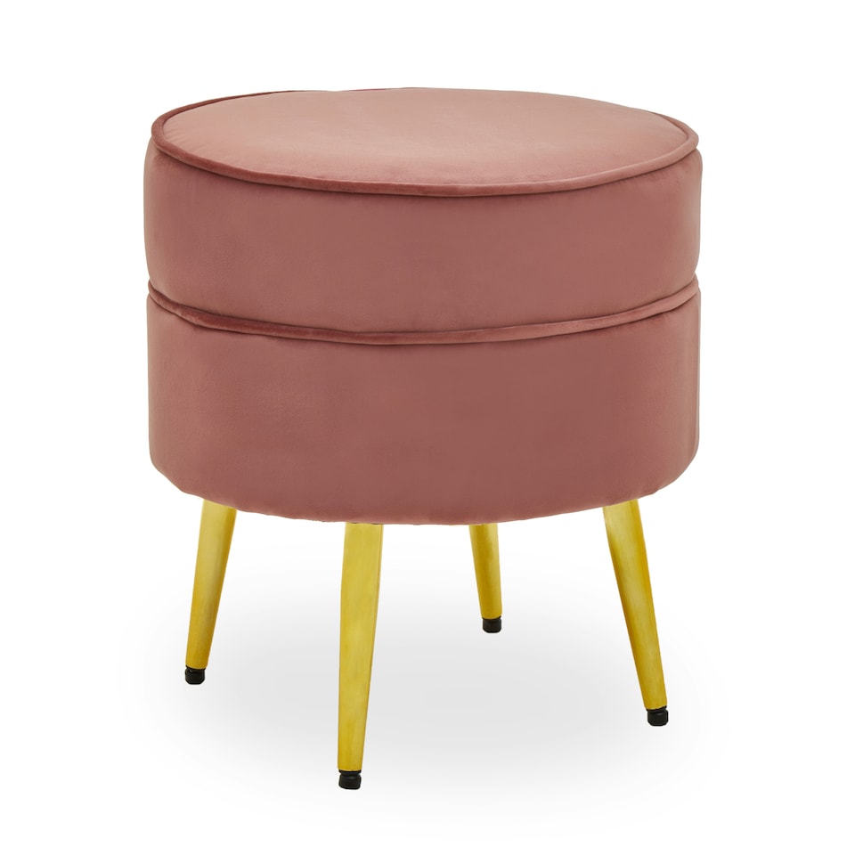 image 1 of Interiors by Premier Pink Velvet Round Footstool, Ottoman Small Footstool with Soft Upholstery, Velvet Pouffe for Home