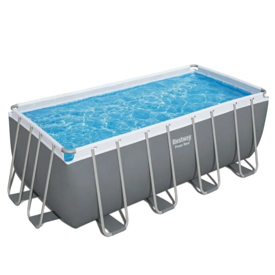 image 1 of Bestway 16ft x 8ft x 48" Rectangular Power Steel Above Ground Swimming Pool, Filter Pump & Accessories