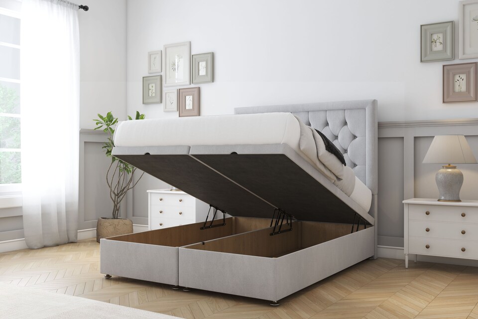 image 1 of Sloomy Montana Silver Naples Ottoman Bed With Mattress With 54" Floor Standing Headboard 3' Single