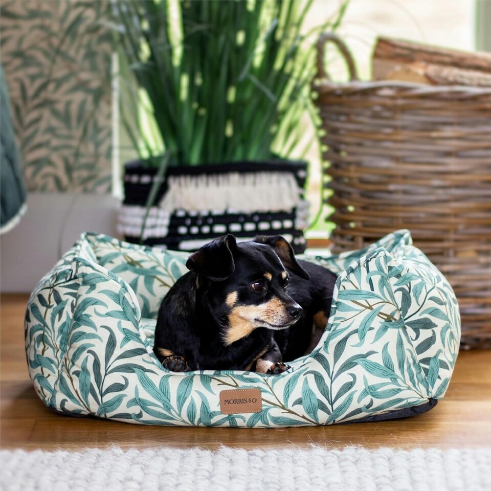 image 1 of Morris & Co Willow Boughs Print Square Box Dog & Cat Bed - Small Green | S