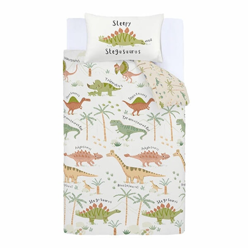 image 1 of Catherine Lansfield Childrens Sleepy Dino Junior Duvet Set Green Green | One Size