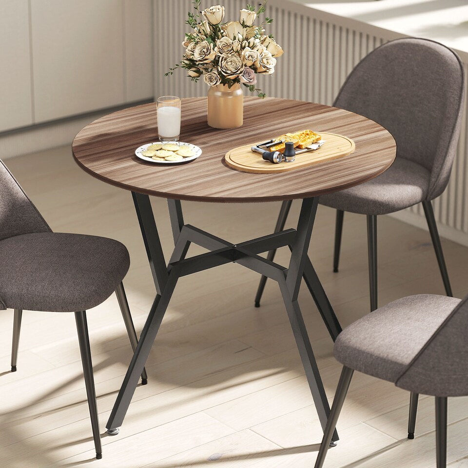 image 1 of HOMCOM Small Kitchen Table with Black Steel Legs, Dining Table, Brown