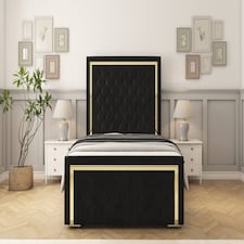Sloomy Sofia Gold Black Plush Bed Frame With 50" Upholstered Headboard 4' Small Double