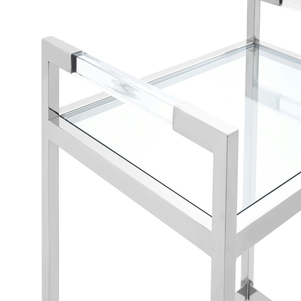 image 1 of Interiors by Premier Polished Stainless Steel 2 Tier Drinks Trolley, Clear Tempered Glass Kitchen Bar Cart, Modern Luxe Drinks Silver