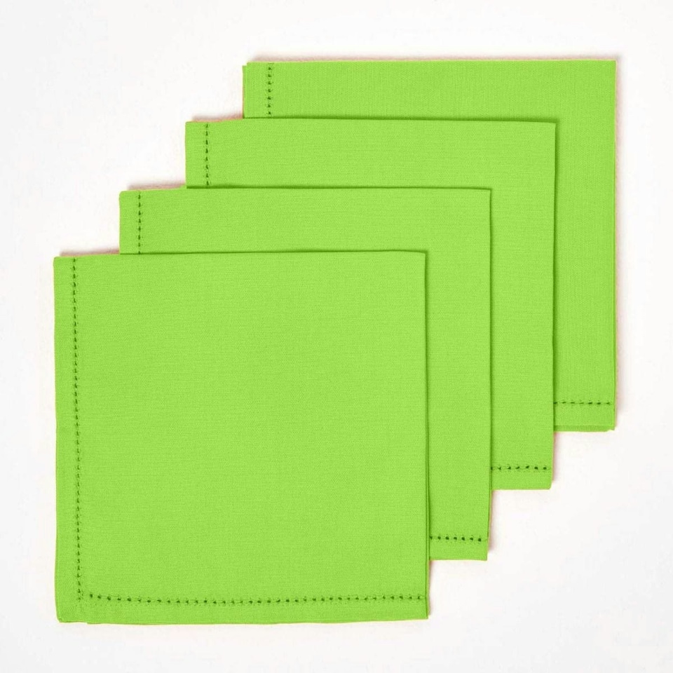 image 1 of Homescapes Lime Green Cotton Fabric 4 Napkins Set