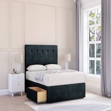 Sloomy Highbury Black Naples Divan Bed With Mattress 2 Drawers Same Side With 26" Strutted Headboard 5' King | Black | Black | King | 1
