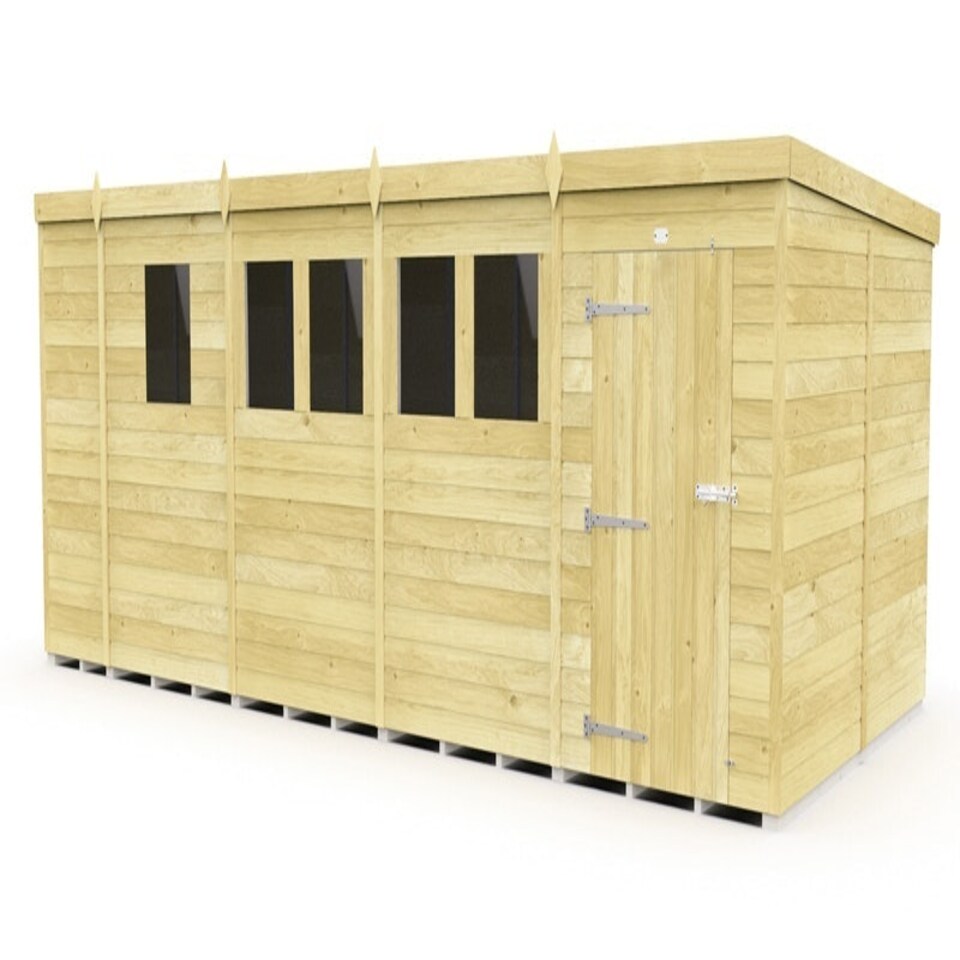 image 1 of 17 x 8 Feet Pent Shed - Single Door With Windows - Wood - L231 x W492 x H201 cm Brown