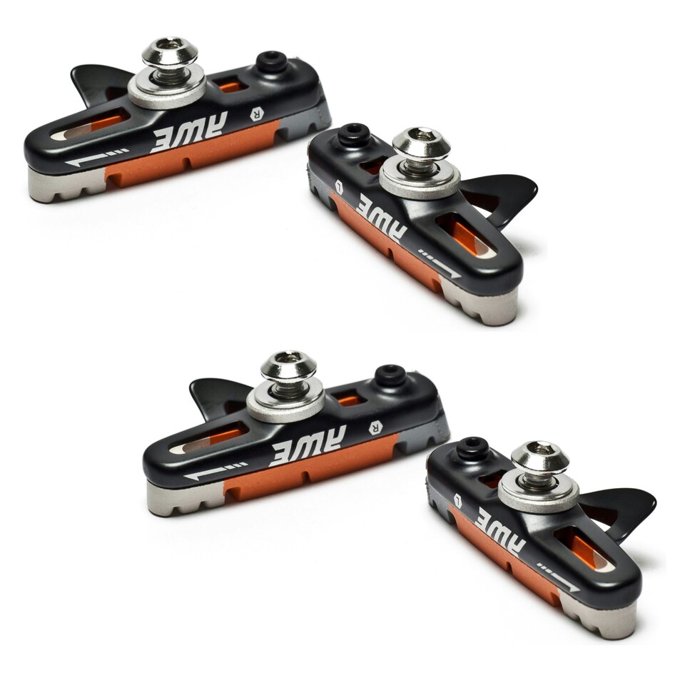 image 1 of AWE Set x 2 Black Cassette Road Brake Blocks/Pads Grey/Orange/White 55mm