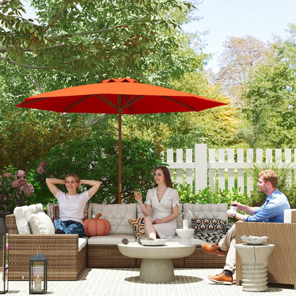 image 1 of Outsunny Wooden Garden Parasol with Rope Pulley Mechanism Grey | Dark Grey