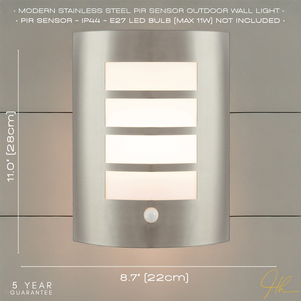 image 1 of Modern Outdoor IP44 Stainless Steel Flush Wall Lamp Fitting with PIR Sensor | Silver